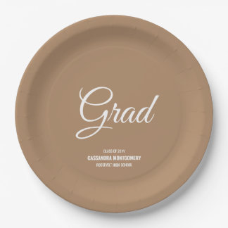 Boho Tan Minimalist Modern Graduation Party Paper Plate