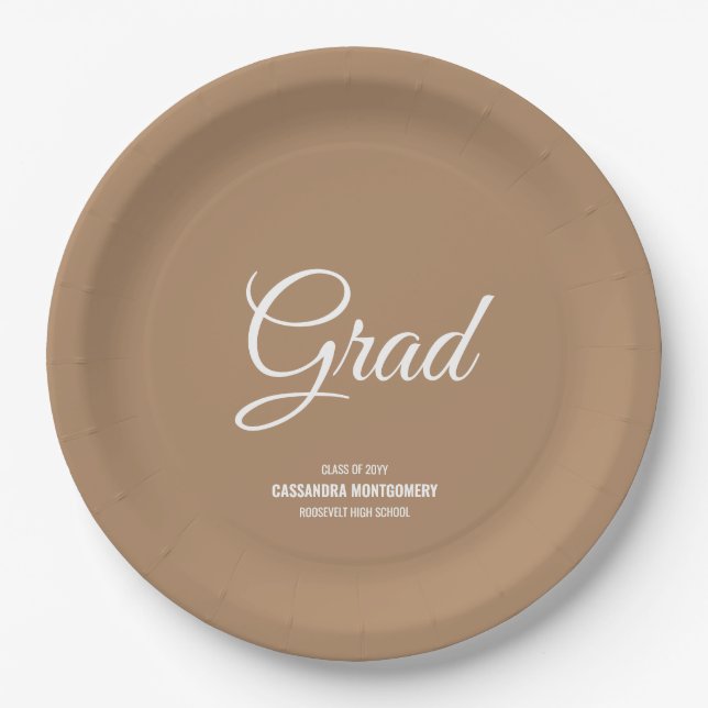 Boho Tan Minimalist Modern Graduation Party Paper Plate (Front)