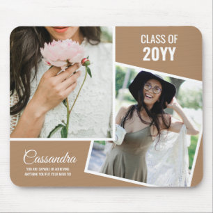 Boho Tan Minimalist Two Photo Graduate Mouse Pad