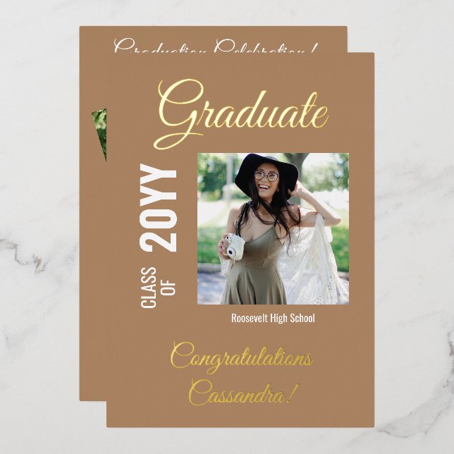 Boho Tan Modern Photo Collage Graduation Party (Front/Back)