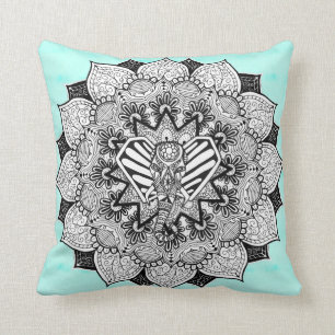 Boho Tangle Elephant and Hand Drawn Mandala Cushion