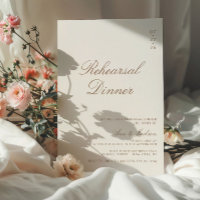 Boho Taupe Elegant Calligraphy Rehearsal Dinner