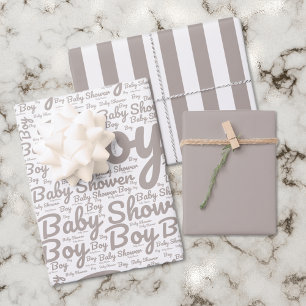 Boho Taupe Script Typography Boy Baby Shower  Wrapping Paper Sheet