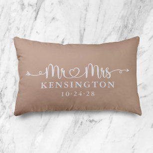 Boho Taupe Script Typography Personalised Mr Mrs Decorative Cushion
