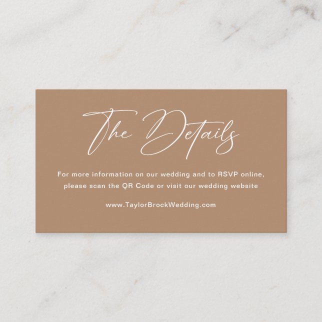 Boho Taupe Wedding Details Enclosure Card (Front)