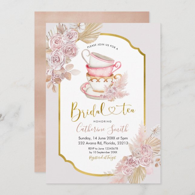 Boho Tea Party Bridal Shower Invitation (Front/Back)