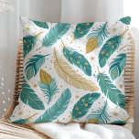 Boho Teal and Gold Feathers Cushion<br><div class="desc">Add a touch of free-spirited elegance to your home with this Boho Teal and Gold Feathers Throw Pillow. Featuring beautifully illustrated feathers in rich teal tones accented with shimmering gold details, this pillow blends nature-inspired calm with bohemian luxe. Perfect for layering with other textures and patterns, it brings a soft,...</div>