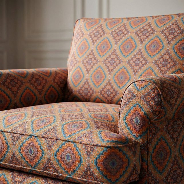 Boho Teal Burnt Orange Mosaic Kaleidoscope Pattern Fabric (Creator Uploaded)