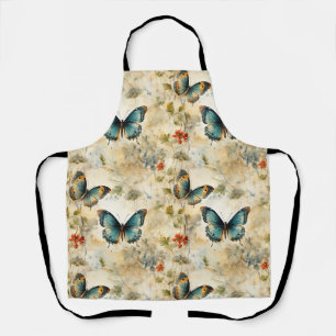 Boho Teal Butterfly Botanical Garden Print Apron
