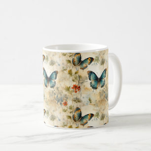Boho Teal Butterfly Botanical Garden Print Coffee Mug