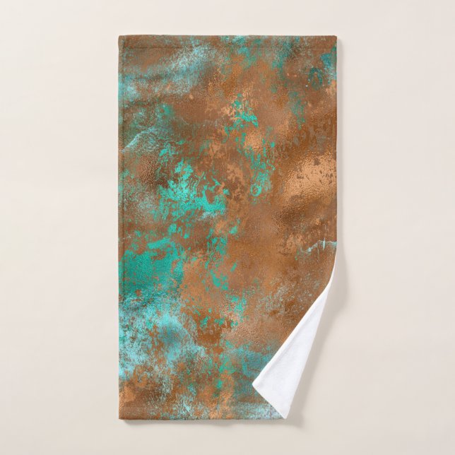Boho Teal Copper Grunge Hand Towel (Hand Towel)