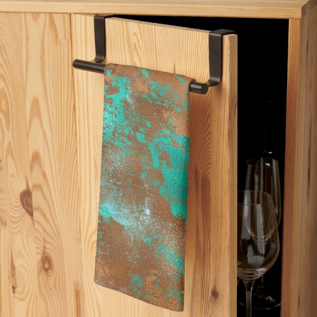 Boho Teal Copper Grunge Tea Towel (Thirds Fold)