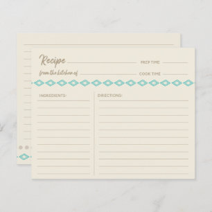 Boho Teal Diamonds Pattern Simple Recipe Card