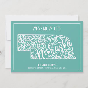 Boho Teal Floral Mandala Nebraska Moving Announcement