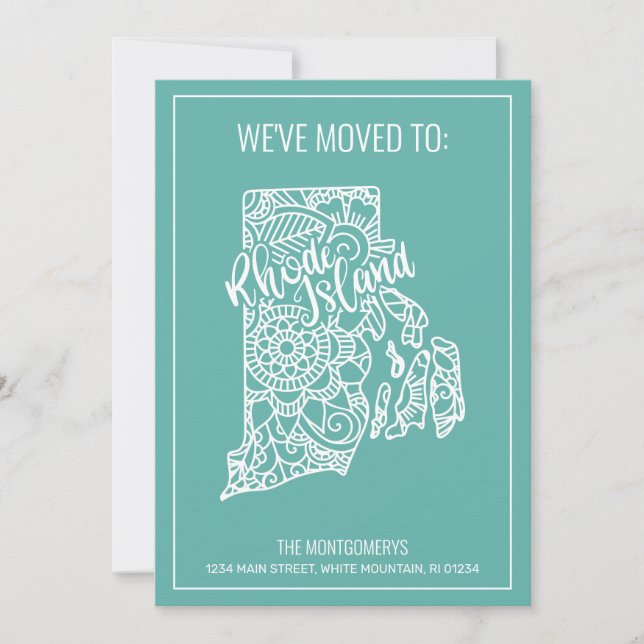 Boho Teal Floral Mandala Rhode Island Moving Announcement (Front)