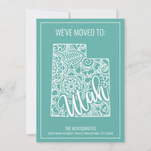 Boho Teal Floral Mandala Utah State Moving Announcement