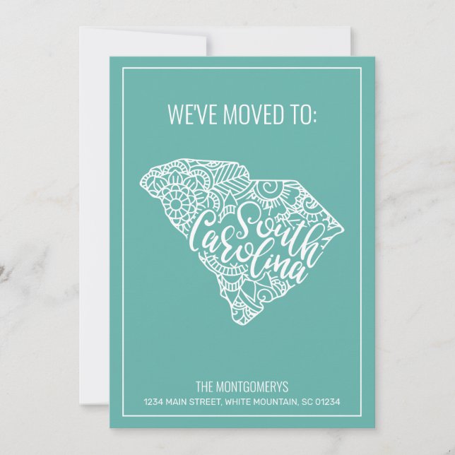 Boho Teal Floral South Carolina State Moving Announcement (Front)