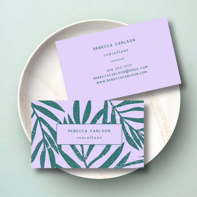 Boho Teal Lavender Abstract Grunge Botanical Business Card (Creator Uploaded)