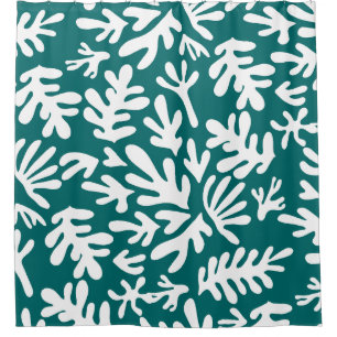 Boho Teal Matisse Botanical Shapes Pattern Shower Curtain