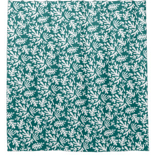 Boho Teal Matisse Botanical Shapes Pattern Shower Curtain