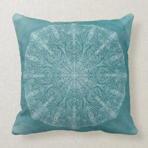 Boho Teal Watercolor Mandala home decor Cushion