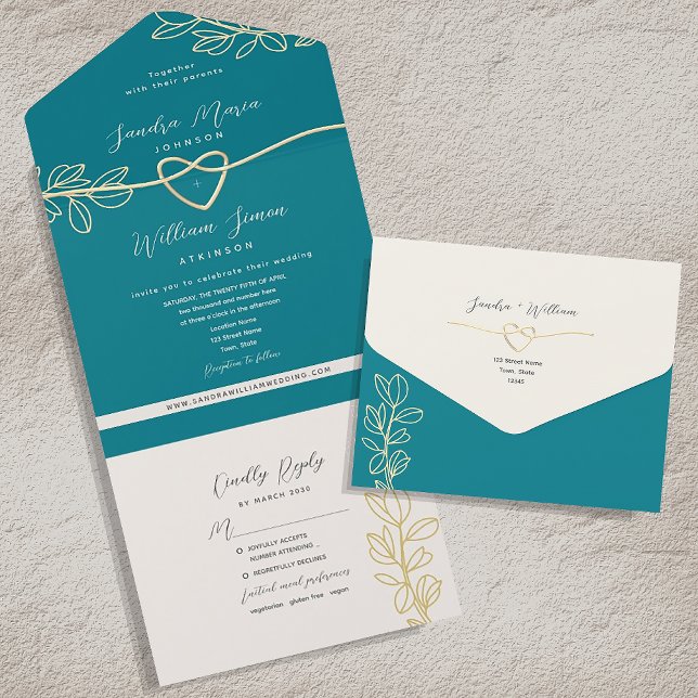 Boho Teal Wedding All In One Invitation (Creator Uploaded)