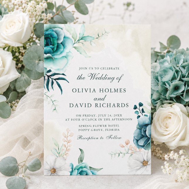 Boho Teal Wildflower Botanical Wedding Invitation (Boho Teal Wildflower Botanical Wedding Invitation)