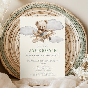 Boho Teddy Bear Aeroplane Birthday Party Invitatio Invitation