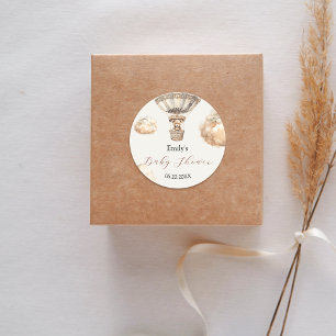 Boho Teddy Bear Air Balloon Clouds Baby Shower Classic Round Sticker