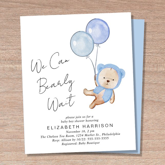 Boho Teddy Bear Baby Boy Shower Invitation (Creator Uploaded)