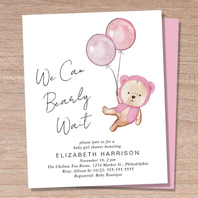 Boho Teddy Bear Baby Girl Shower Invitation (Creator Uploaded)