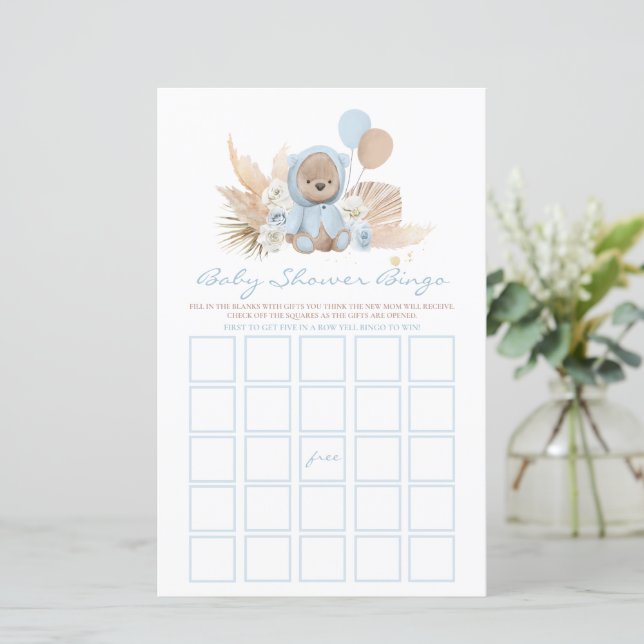 Boho Teddy Bear Baby Shower Bingo Game (Standing Front)