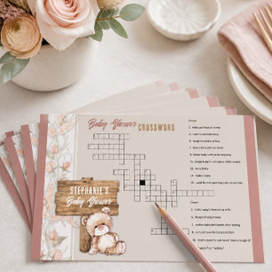 Boho Teddy Bear Baby Shower Crossword Game Stationery