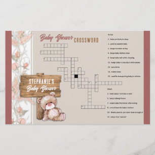 Boho Teddy Bear Baby Shower Crossword Game Stationery