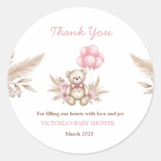 Boho Teddy Bear Baby Shower Favor Classic Round St Classic Round Sticker