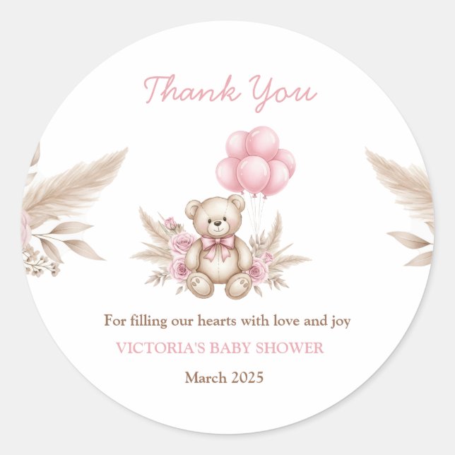 Boho Teddy Bear Baby Shower Favor Classic Round St Classic Round Sticker (Front)