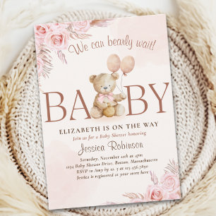 Boho Teddy Bear Baby Shower Girl Invitation