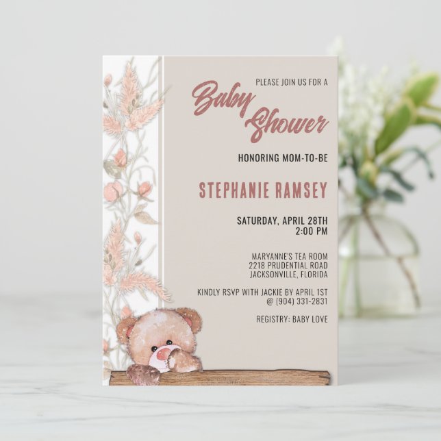 Boho Teddy Bear Baby Shower Invitation