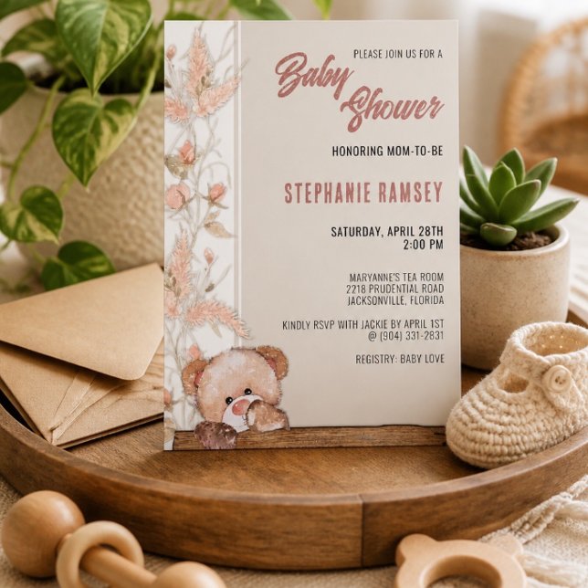 Boho Teddy Bear Baby Shower Invitation (Creator Uploaded)