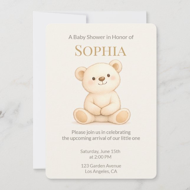 Boho Teddy Bear Baby Shower Invitation (Front)