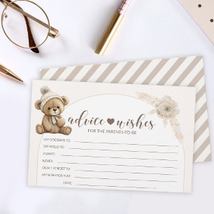 Boho teddy bear baby shower parents advice wishes stationery