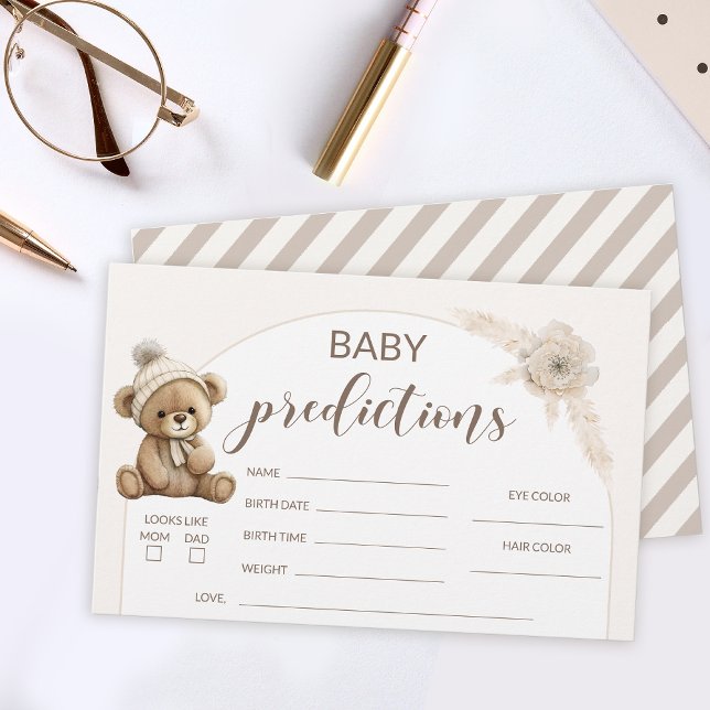 Boho teddy bear baby shower predictions stationery (Creator Uploaded)