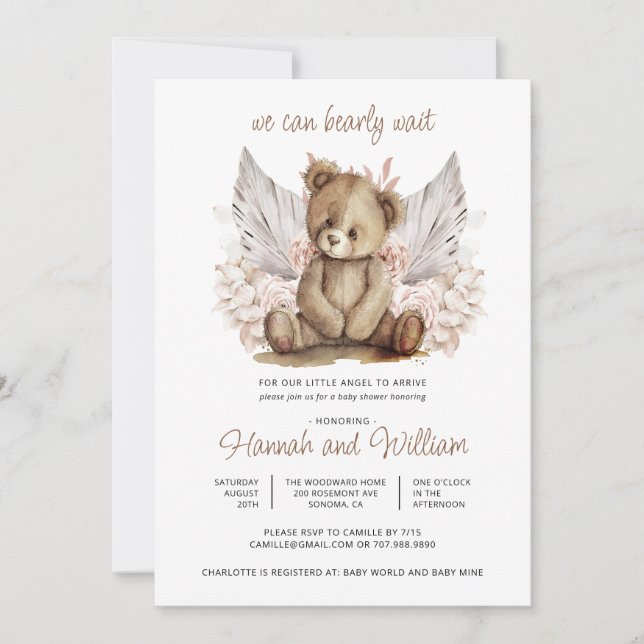 Boho Teddy Bear Bearly Wait Baby Shower  Invitation (Front)
