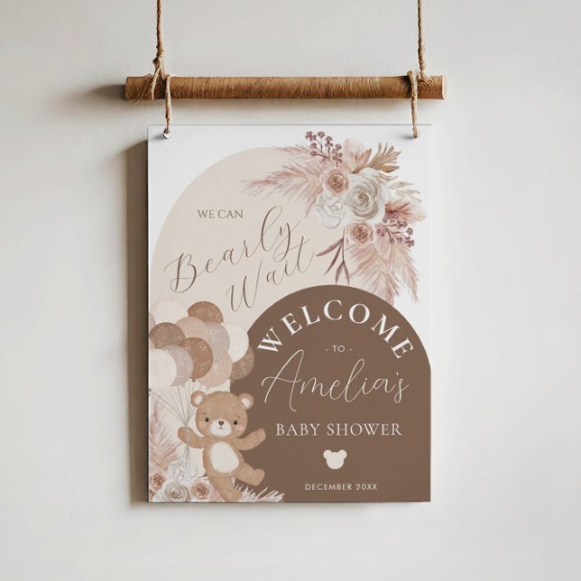 Boho Teddy Bear Bearly Wait Baby Shower Welcome Poster (Creator Uploaded)