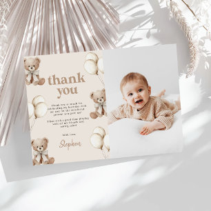 Boho Teddy Bear Beary First 1st Birthday Photo Thank You Card