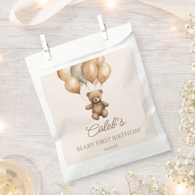 Boho Teddy Bear Beary First Birthday Party Favour Bags (Clipped)