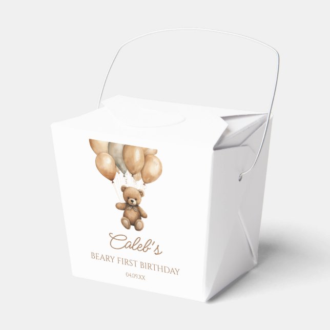 Boho Teddy Bear Beary First Birthday Party Favour Box (Front Side)