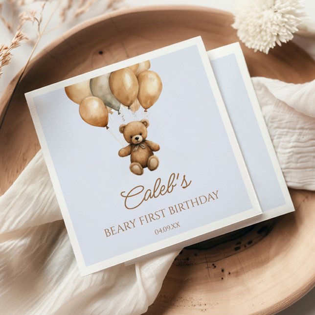 Boho Teddy Bear Beary First Birthday Party Napkin (Creator Uploaded)
