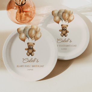 Boho Teddy Bear Beary First Birthday Party Paper Plate