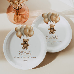 Boho Teddy Bear Beary First Birthday Party Paper Plate